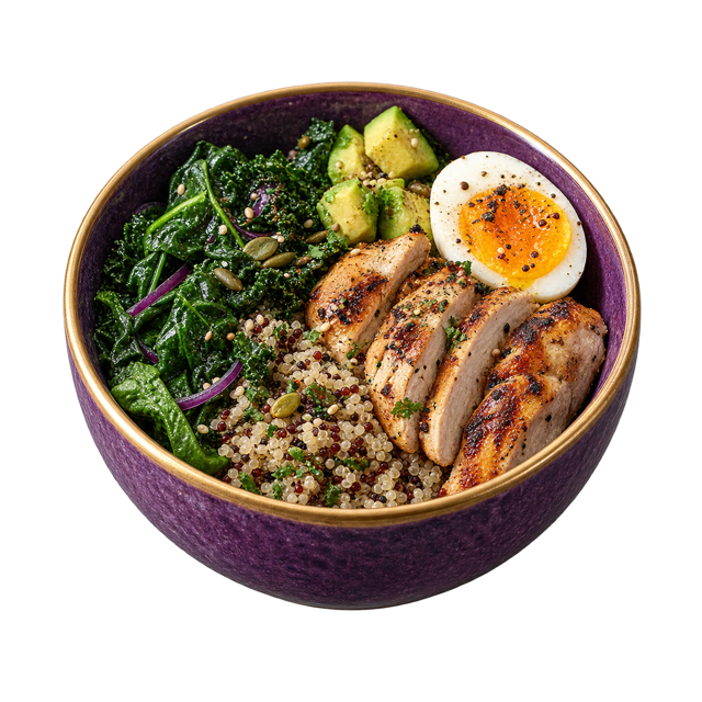 Balanced meal in a purple bowl